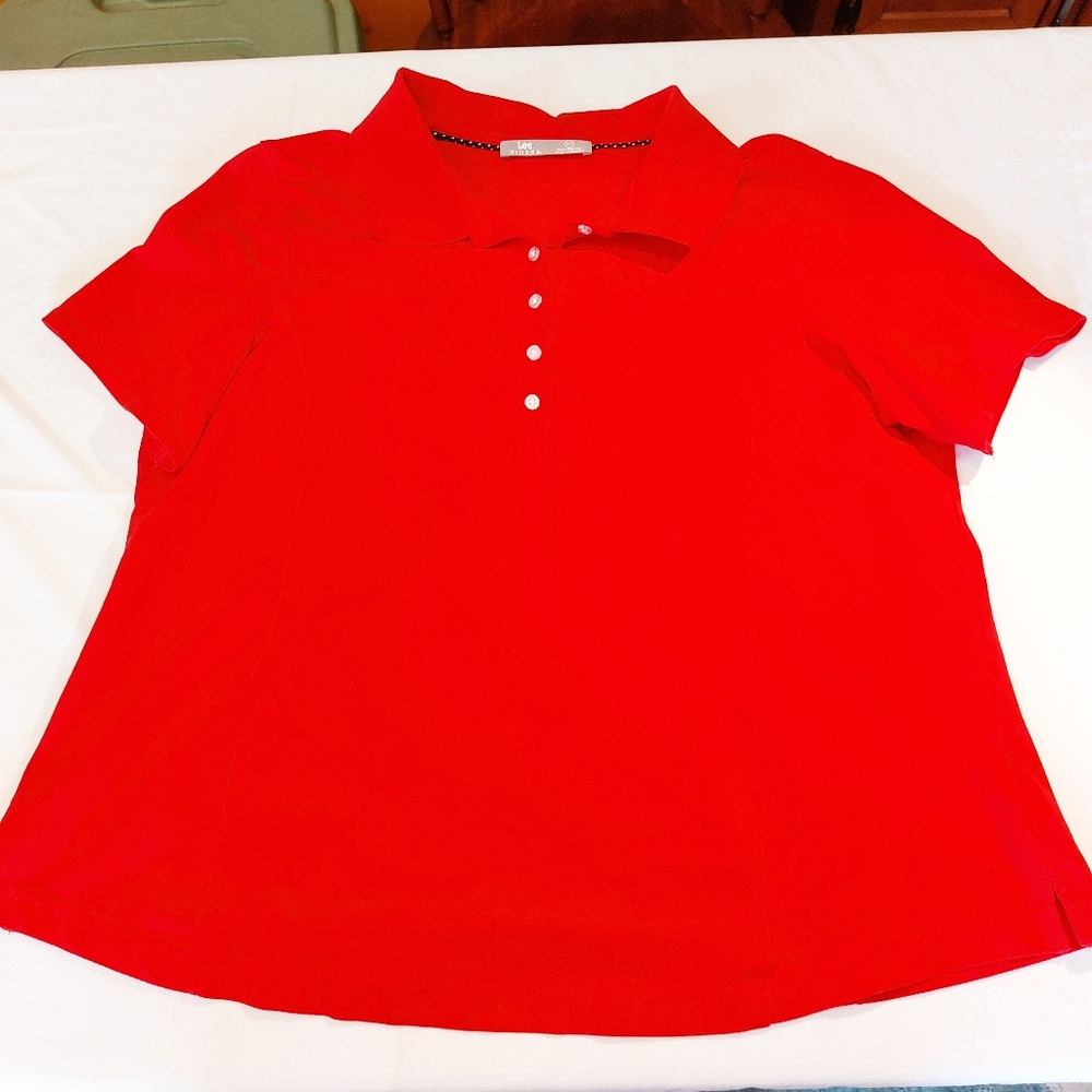 Lee Riders Instantly Slims You Bright Red Polo Shirt 1X EUC - Picture 9 of 9
